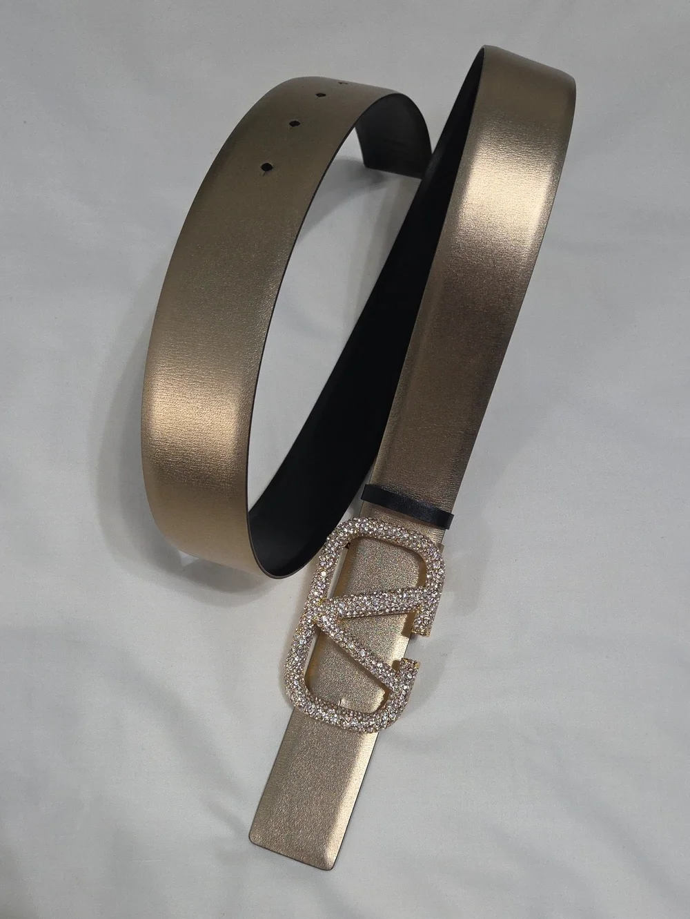 Valentino Garavani Reversible Gold Black Belt Studded Gold Buckle
